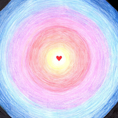 Bild vergrößern: Auf dem Bild sind bunte Kreise zu sehen. In der Mitte ist ein rotes Herz.