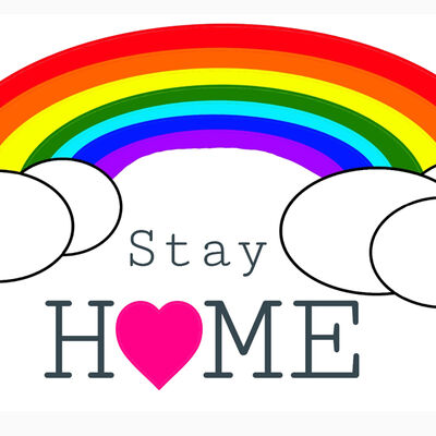 Bild vergrößern: Auf dem Bild steht unter einem Regenbogen "stay home"