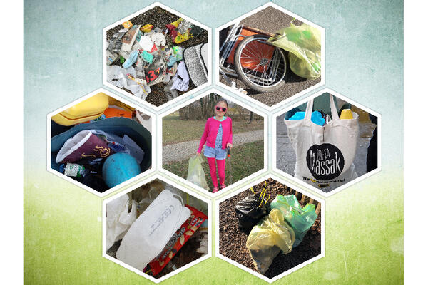 Bild vergrößern: Man sieht eine Fotocollage der Umweltgruppe mit Bildern des im Zuge der Aktion »60 Minuten für unsere Umwelt« gesammelten Mülls in Stadt und Landkreis Bamberg.