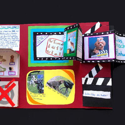Bild vergrößern: Auf dem Bild ist das Lapbook "Filmhunde 2" von Lisann Meyer Brandis, 5c, zu sehen.