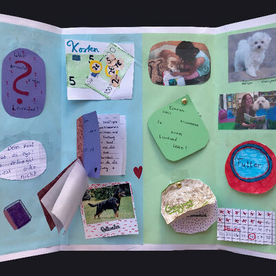 Bild vergrößern: Auf dem Bild ist das Lapbook "Lesehund" von Marie Herrnleben, 5b und Amy Bitley, 5c, zu sehen.